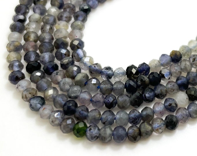 Faceted Iolite Beads, Natural Faceted Rondelle iolite 2mm x 3mm Loose Gemstone Beads - RDF76B