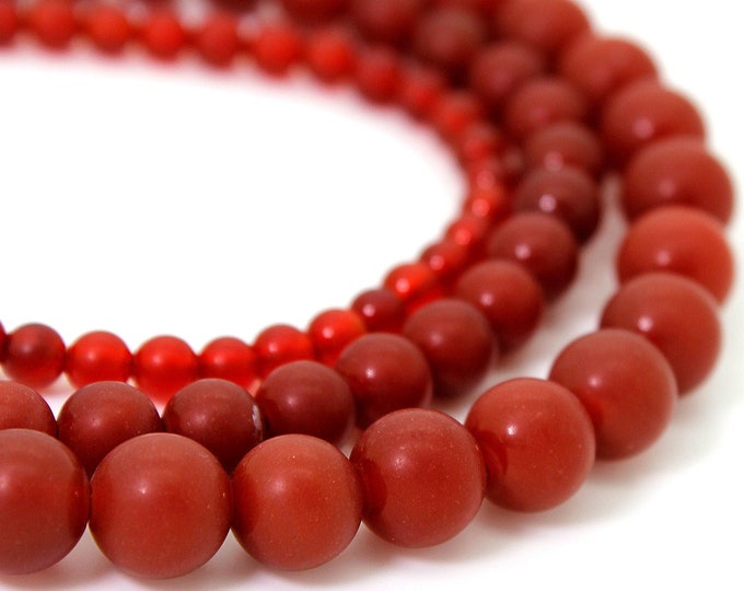 Natural Matte Carnelian Beads, Red Carnelian Matte Round Sphere Ball Loose Gemstone Beads - 4mm 6mm 8mm 10mm RN119