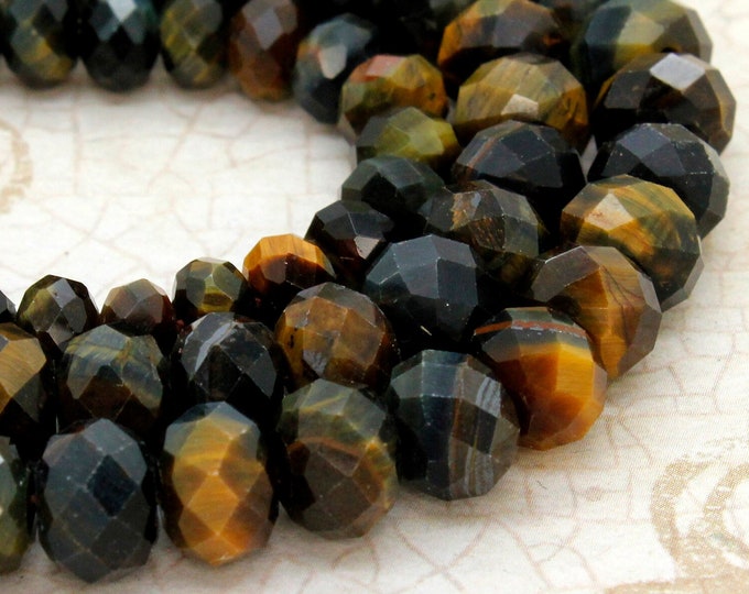 Natural Mixed Tiger Eye, Tiger's Eye Faceted Rondelle Loose Gemstone Stone Beads