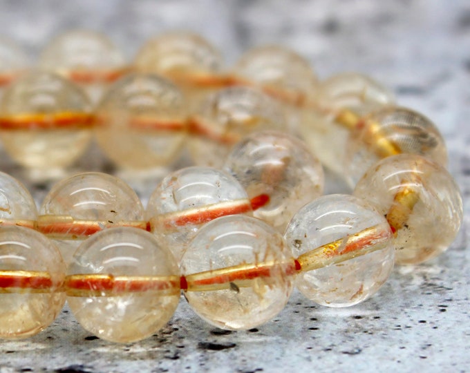 Natural Citrine Gemstone Beads, Smooth Citrine Polished Round Sphere Gemstone Beads (4mm 6mm 8mm 10mm 12mm)- PG36