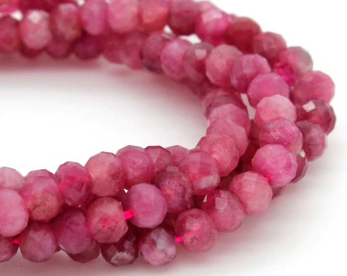 Natural Pink Tourmaline Beads, Faceted Rondelle Pink Tourmaline Gemstone Beads - 3mm x 4mm - RDF34