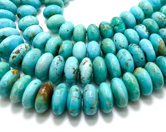 Genuine Blue Turquoise Natural Arizona Turquoise Grade AAA Smooth Polished Rondelle Gemstone Beads (Assorted Size) - PGS156
