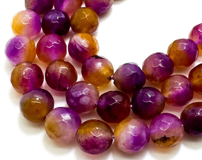 Purple Yellow Agate Faceted Round 8mm Gemstone Jewelry Making Beads - RNF132-23