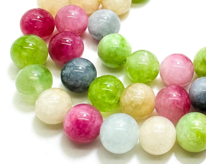 Rainbow Tourmaline Color Jade Smooth Polished Round 8mm Gemstone Jewelry Making Beads - RN198U