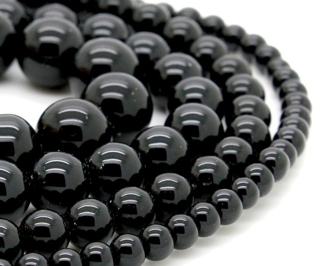 Black Onyx Beads, Natural Black Onyx Smooth Polished Round Sphere Gemstone Beads - (4mm 6mm 8mm 10mm) - RN113