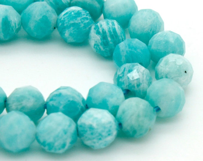 Natural Amazonite Gemstone Beads, Green Amazonite Faceted Sphere Ball Round Natural Gemstone Beads Stones - 4mm 5mm - RNF83