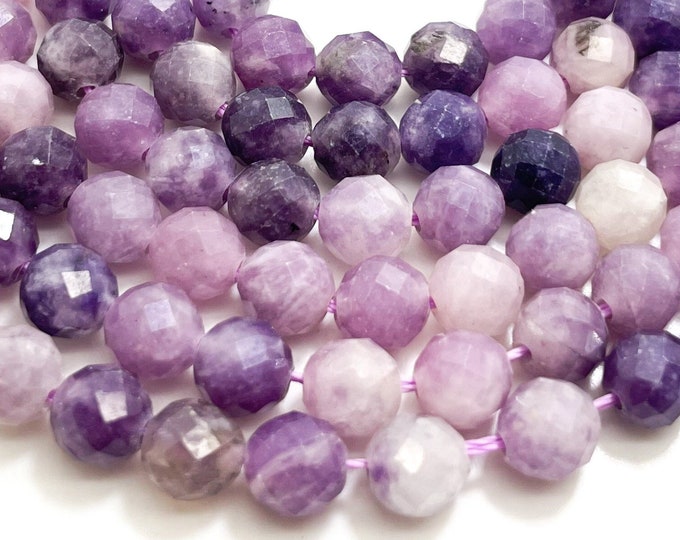 Guneine Natural Purple Lepidolite Faceted Round 5mm 6mm 8mm Gemstone Beads - RNF89