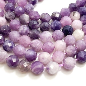 Guneine Natural Purple Lepidolite Faceted Round 5mm 6mm 8mm Gemstone Beads - RNF89