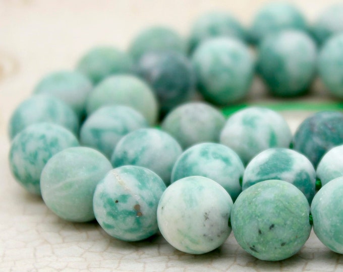 Jade Beads, New Mountain Jade Matte Green Round Sphere Ball Natural Gemstone Beads (6mm 8mm 10mm) - PG128