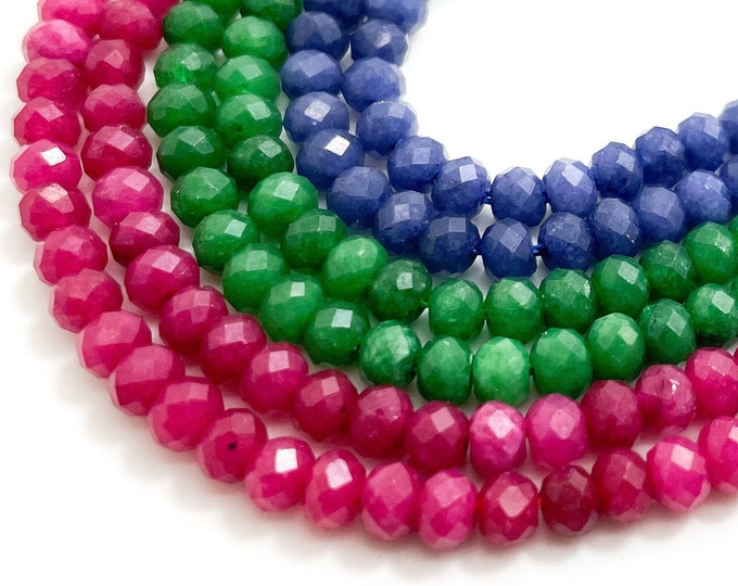 Jade Gemstone Beads, 3mm x 5mm 2mm x 3mm Green Hot Pink Blue Faceted Rondelle Gemstone Beads - RDF67