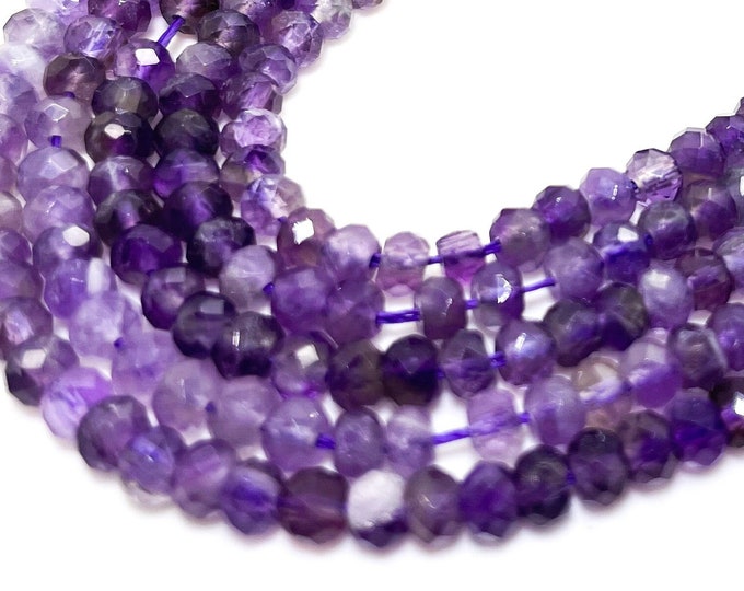 Natural Purple Amethyst Faceted Rondelle 3mm x 4mm Gemstone Beads - RDF111