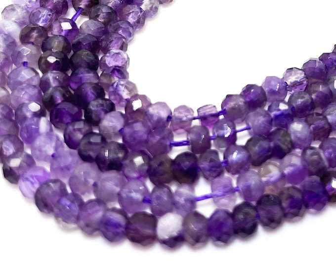 Natural Purple Amethyst Faceted Rondelle 3mm x 4mm Gemstone Beads - RDF111