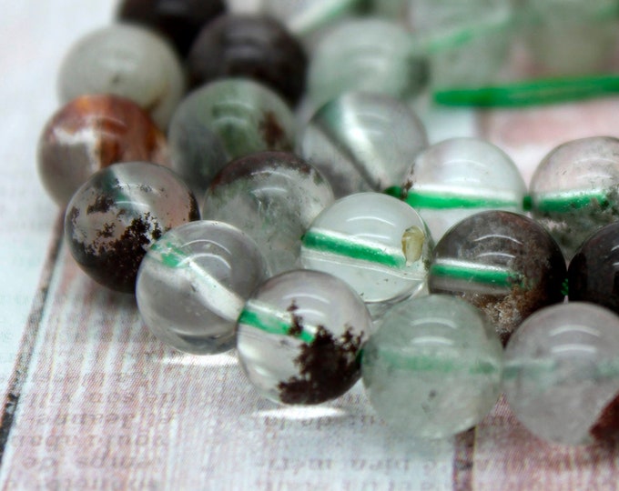 Green Phantom Quartz Beads, Polisehd Smooth Round Natural Quartz Clear Gemstone Beads (4mm 6mm 8mm 10mm) - PG13