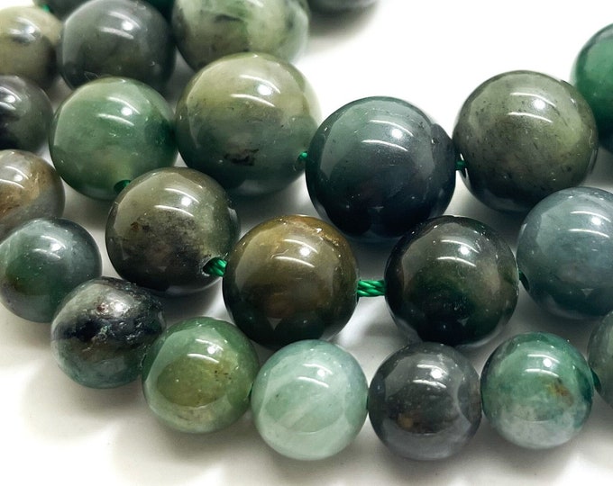 Natural Nephrite Jade, Natural Green Nephrite Smooth Polished Round 8mm 10mm 12mm Gemstone Beads - RN149