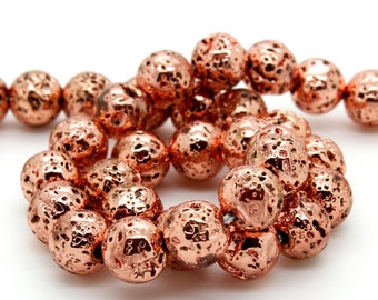 Cutout Dimpled Rose Gold Hematite Round Ball Sphere Loose Gemstone Beads - 6mm, 8mm, 10mm