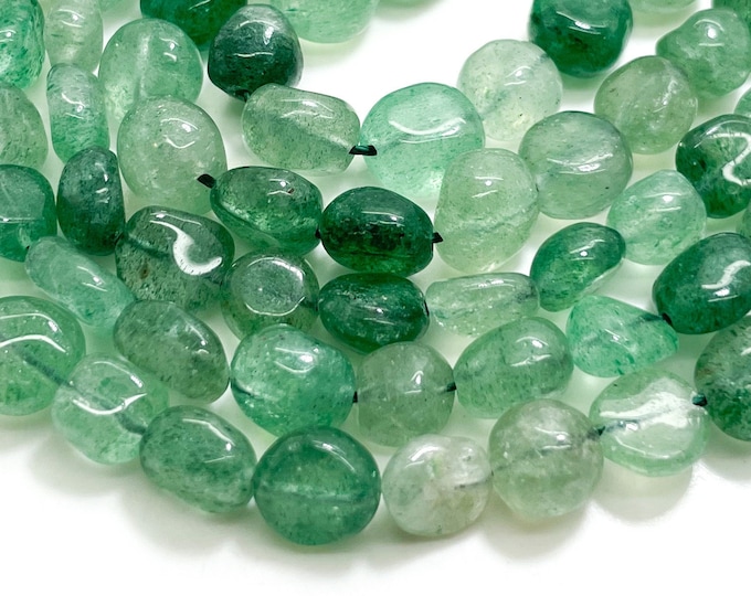 Green Fluorite Beads, Natural Fluorite Polished Nugget Pebble Round Barrel Gemstone Beads - PG318