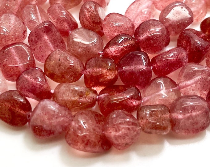 Strawberry Quartz Beads, Natural Pink Quartz Polished Nugget Pebble Round Barrel Gemstone Beads - PG318