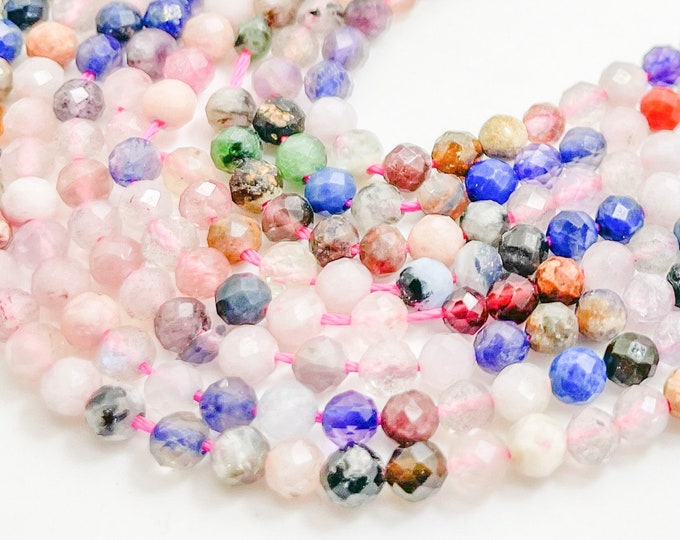 Natural Tiny Gemstone Beads, Mixed Assorted Variety Natural Gemstone Faceted Round Beads (3mm, 2mm)- RNF108