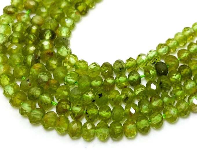 Natural AAA Green Peridot Faceted Rondelle 3mm x 4mm Gemstone Beads - RDF111