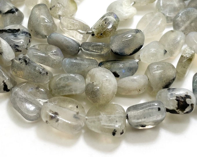 Gray Labradorite Beads, Natural Labradorite Polished Nugget Pebble Round Barrel Gemstone Beads - PG318