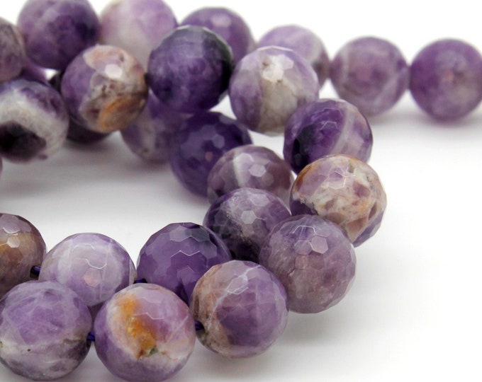 Natural Amethyst, Lavender Purple Flower Amethyst Faceted Round Ball Sphere Gemstone Beads - RNF61