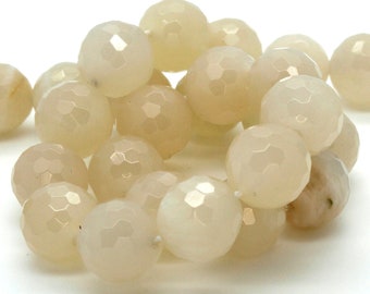 Creamy Moonstone Faceted Round Ball Sphere Natural Gemstone Loose Bead Beads (6mm 8mm 10mm 12mm) - RNF28