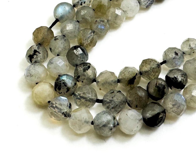 Natural Gray Labradorite Faceted Round 5mm Gemstone Beads - RNF130