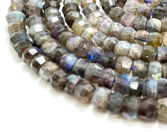 Labradorite Beads, High Quality Natural Labradorite Faceted Rondelle 5mm x 7mm Loose Gemstone Beads - RDF89