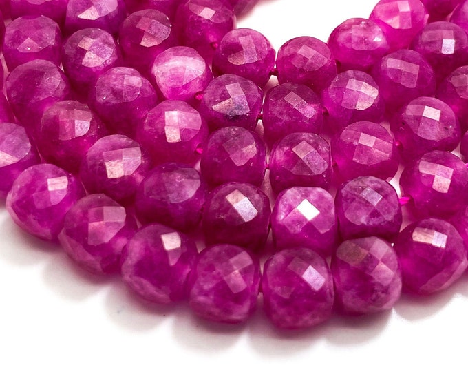 Natural Pink Tourmaline Square Cube Faceted Size 7mm Gemstone Beads - PGS262