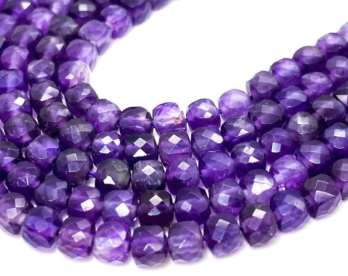 Natural Faceted Cube AAA Amethyst Beads - Genuine Purple Gemstone for Jewelry Making Size 4mm- PGS262