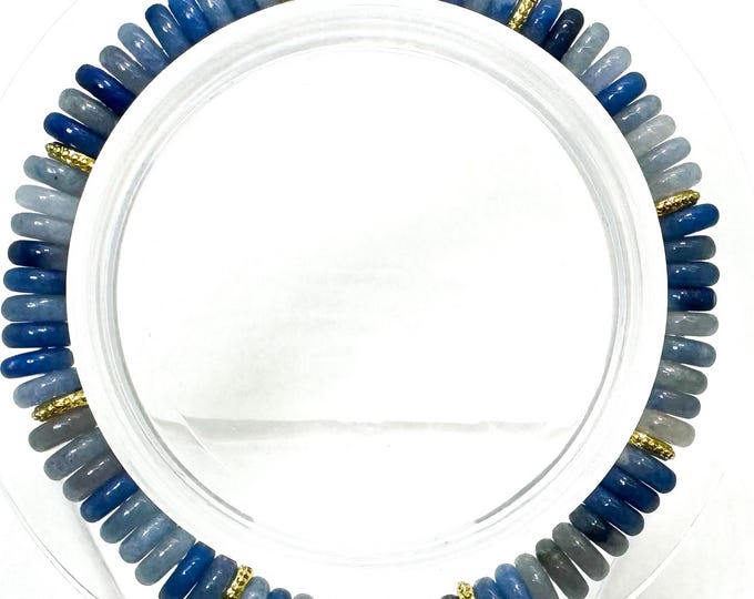 Handmade Blue Aventurine Rondelle Bracelet 6.5" – 6mm Gemstone Beads with Gold Spacers - PGB8R30
