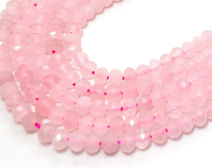 Natural Pink Rose Quartz Faceted Rondelle 3mm x 4mm Gemstone Beads - RDF111