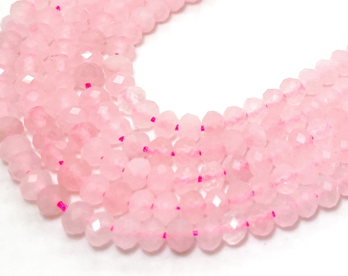 Natural Pink Rose Quartz Faceted Rondelle 3mm x 4mm Gemstone Beads - RDF111