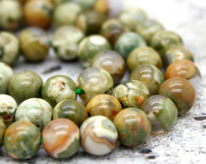 Natural Jasper Beads, Rhyolite Green Rain forest Jasper Smooth Loose Round Gemstone Beads (4mm 6mm 8mm 10mm) - PG09