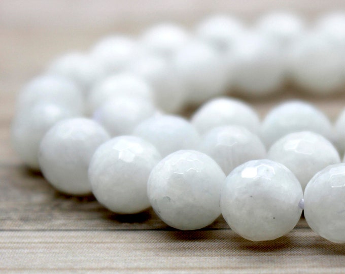 Natural Moonstone Beads, Rainbow Moonstone Faceted Round Ball Sphere Loose Beads Natural Gemstone - PG41