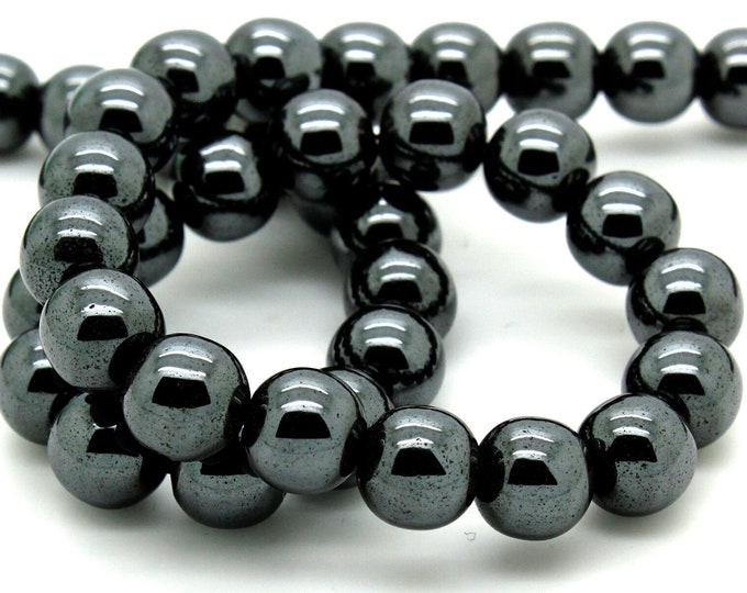 Genuine Hematite Beads, Natural Non Magnetic Gun Metal Gray Smooth Hematite Round Ball Gemstone Beads - (4mm 6mm 8mm 10mm) - RN109