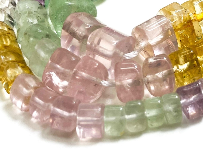 Rainbow Quartz Beads, Multi-Color Natural Quartz Transparent Triangle Heishi Gemstone Beads (4mm x 6mm, 5mm x 8mm, 7mm x 10mm) - PG155
