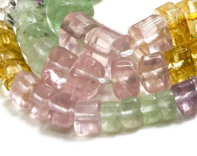 Rainbow Quartz Beads, Multi-Color Natural Quartz Transparent Triangle Heishi Gemstone Beads (4mm x 6mm, 5mm x 8mm, 7mm x 10mm) - PG155