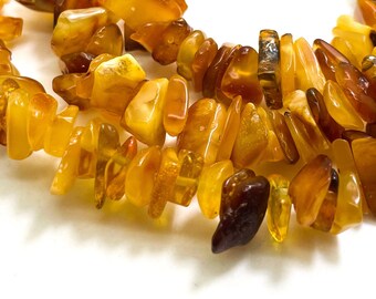 Natural Yellow Golden Amber Flat Irregular Chips Nugget Pebble Assorted Size Gemstone Beads - PG80