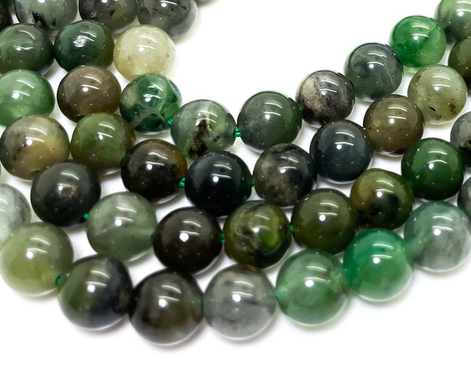 Real Genuine Natural Green Nephrite Smooth Polished 6mm Round Gemstone Beads - RN189