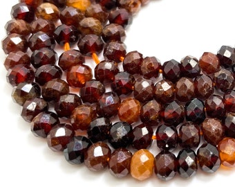 Hessonite Garnet Beads, Natural Garnet Faceted Rondelle 4mm x 6mm Loose Gemstone Beads - RDF13