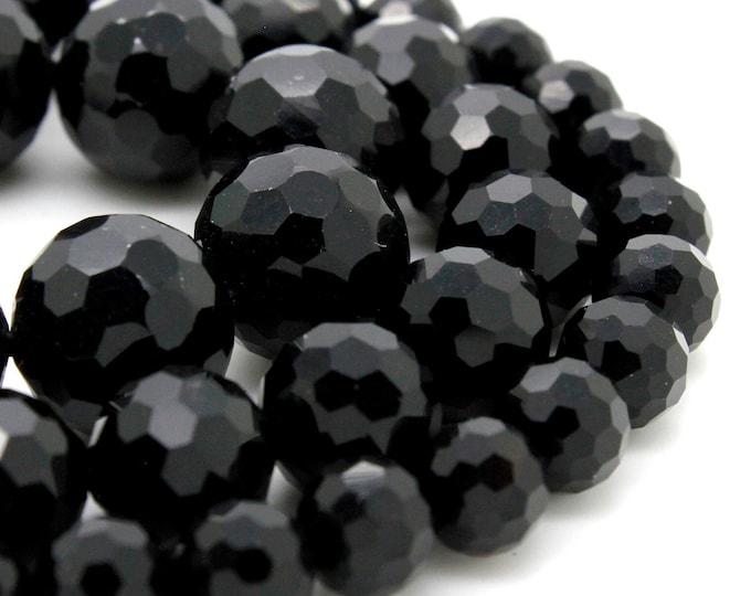 Black Onyx Beads, Natural Faceted Black Onyx Round Ball Sphere Natural Gemstone Beads - RNF97