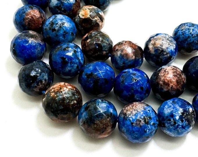 Blue Orange Jasper Faceted Round 10mm Gemstone Jewelry Making Beads - RNF131H