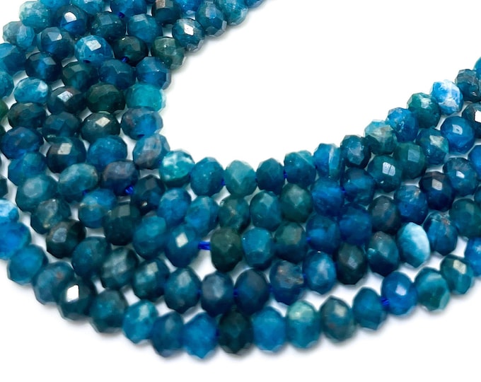 Natural Blue Apatite Faceted Rondelle 3mm x 4mm Gemstone Beads - RDF111