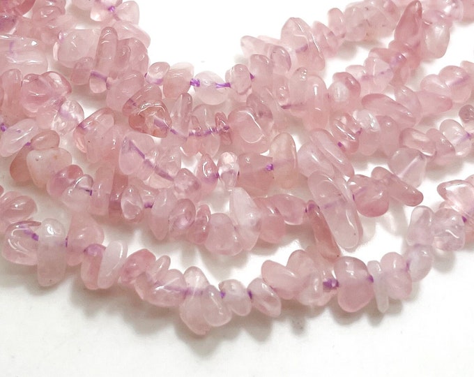 Natural Rose Quartz Chips, Pink Rose Quartz Pebble Chips Small Nugget Assorted Size Gemstone Beads - PGS112