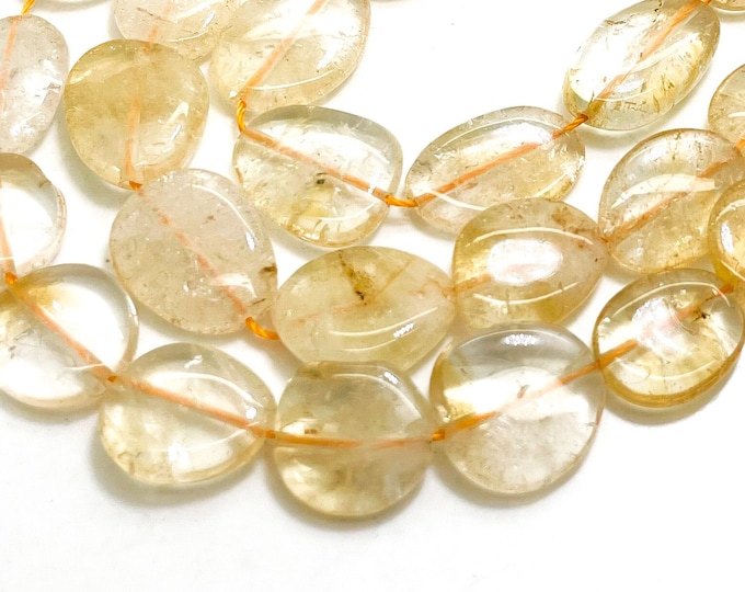 Golden Citrine Beads, Natural Yellow Citrine Polished Nugget Pebble Flat Round Oval Gemstone Beads - PGS378