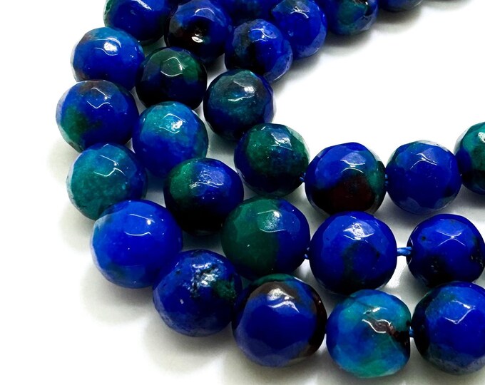 Blue Green Jade Faceted Round 8mm Gemstone Jewelry Making Beads - RNF132-15