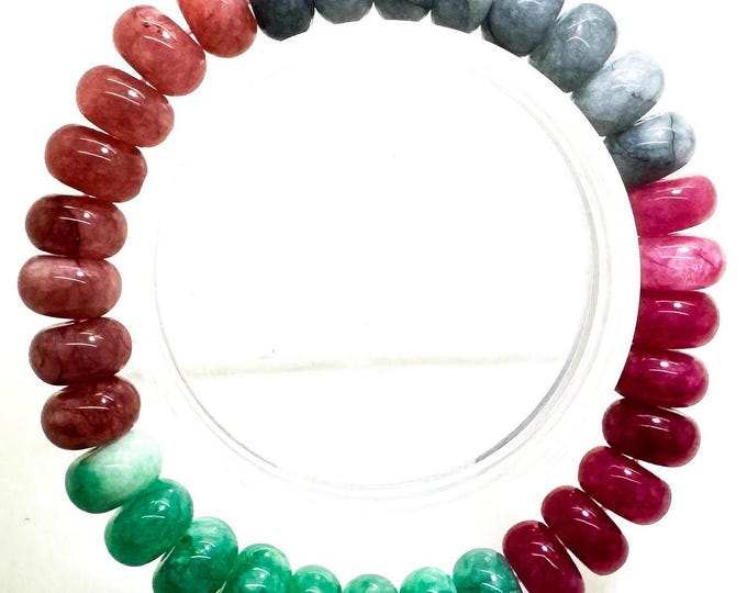 Mixed Pink Purple Blue Green Jade 10mm Rondelle Gemstone Beads Stretch Elastic Cord Handmade Beaded Bracelet Accessories - PGBRD29