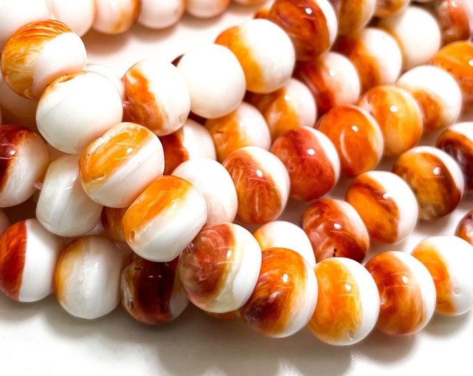 AAA Genuine Native America Orange Spiny Oyster Polished Round Rondelle 8mm 10mm 12mm Gemstone Beads - PG224