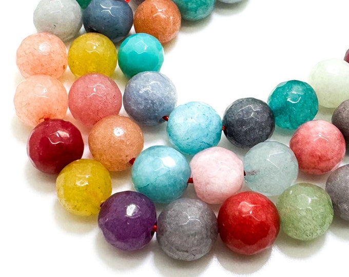Multi Color Rainbow Jade Faceted Round 8mm Gemstone Jewelry Making Beads - RNF132-3